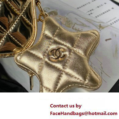 chanel Metallic Mirror Calfskin, Metallic Lambskin  &  Gold-Tone Metal Mini Flap Bag  &  Star Coin Purse AS4647 gold 2024